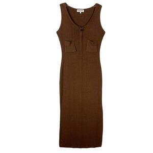 GEORGES RECH Dress 2~S ITALY Linen Flax Knit Slit Zip Pocket Brown MidiMaxi